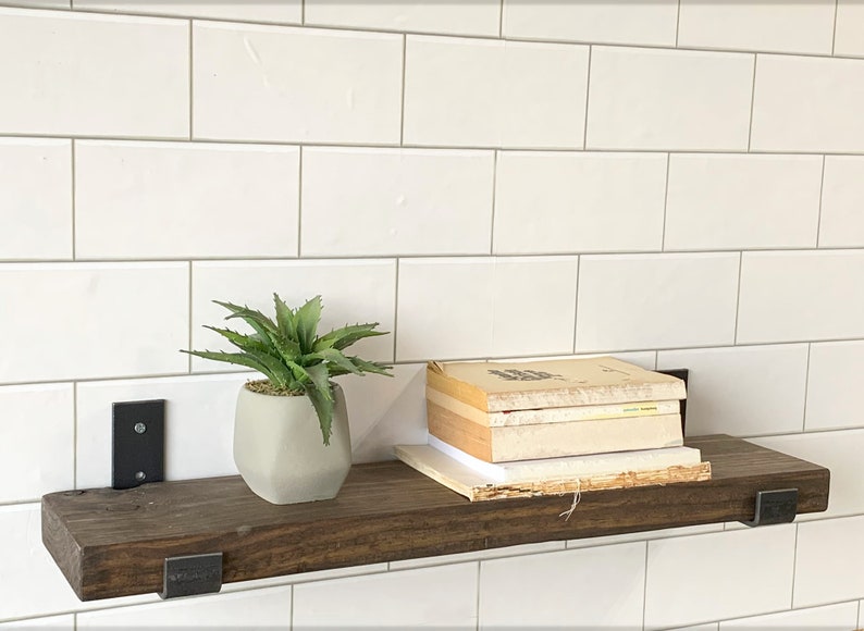 Modern Floating Shelf J Shaped Lip Bracket Rustic Wood Etsy