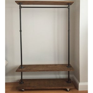 Garment Rack. Industrial Pipe Clothing and Garment Rack. Iron Pipe Rack, Rolling clothing rack, Loft Clothing and shoe rack, Rustic Wood