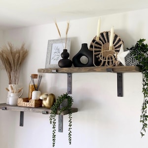 Rustic Shelf with L Shaped Brackets, Long Industrial Floating Shelf, Farmhouse Custom Wall shelf, Wood Kitchen, Landry, Bathroom Shelving