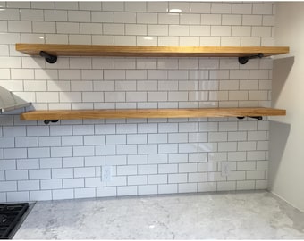 Rustic Floating Shelf with Pipe Brackets | Industrial Farmhouse Wall Shelf | Custom Kitchen & Bathroom Shelving