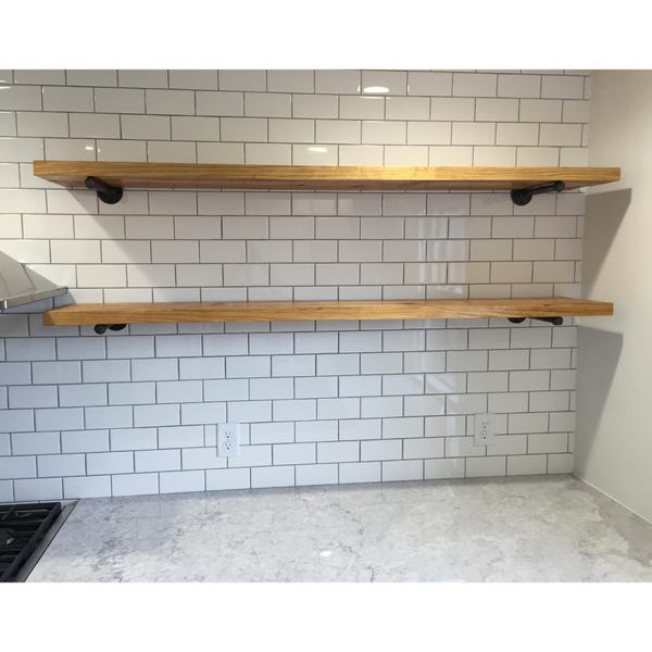 Rustic Floating Shelf with Pipe Brackets | Industrial Farmhouse Wall Shelf | Custom Kitchen & Bathroom Shelving