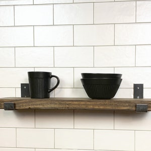 Rustic Floating Shelf: Farmhouse Decor with J Bracket