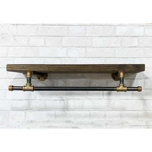 Rustic Brass & Iron Laundry Shelf: Industrial Floating Bookcase with Lower Bar image 5