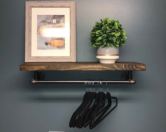 Rustic Laundry Room Drying Rack Clothes Drying Bar Towel Bar Storage Industrial Entryway Shelf Mudroom hanging shelf with lower bar Etsy