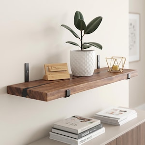 Rustic Floating Shelf: Farmhouse Decor with Flat Iron J Brackets