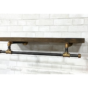 Rustic Brass & Iron Laundry Shelf: Industrial Floating Bookcase with Lower Bar image 6