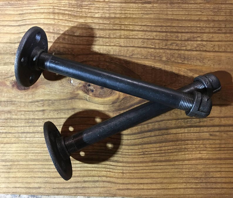 A pair of Industrial Shelf Brackets for Floating Wood and Pipe Shelf. Rustic Industrial Wood floating shelf pipe brackets. image 2