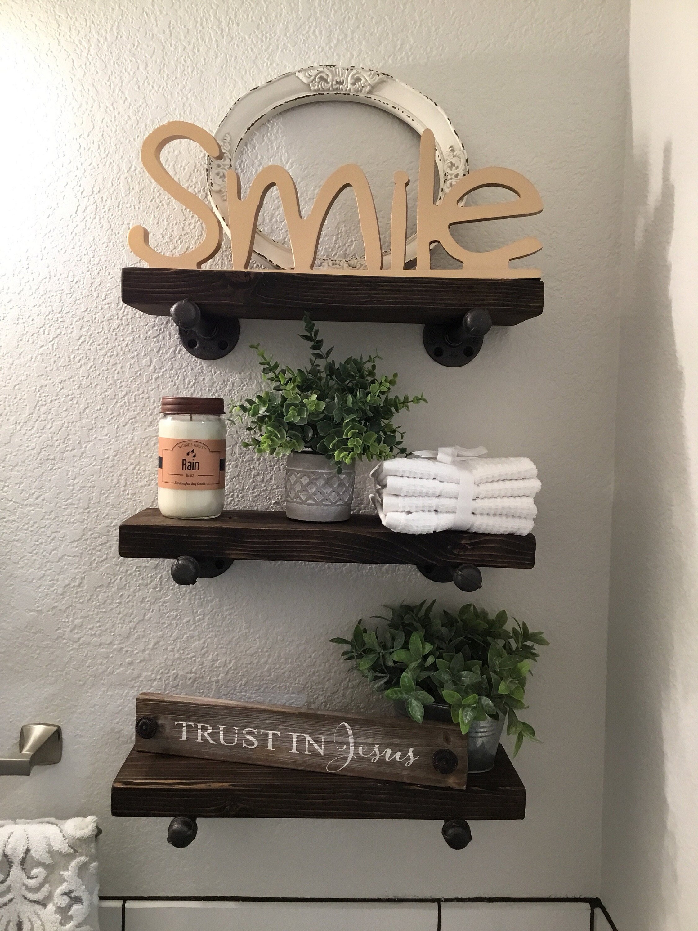 One Farmhouse Bathroom Rustic Shelf With Pipe Bracket. Etsy