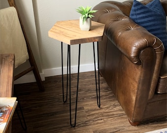 Hairpin Leg Plant Stand: Rustic Wood Side Table