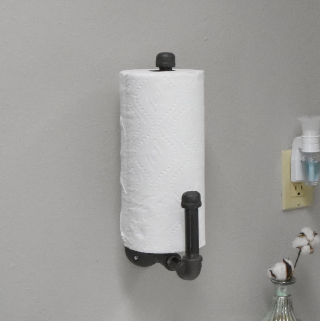 Weathered Gray Wood and Black Industrial Pipe Paper Towel Roll