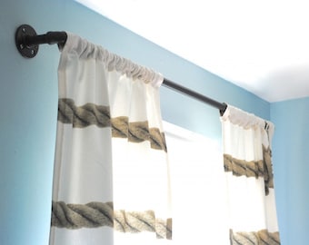 Window Curtain Rod, Urban Industrial Rustic decor,  Gun Metal Gray Steel Plumbing Pipe.  We can offer custom lengths.
