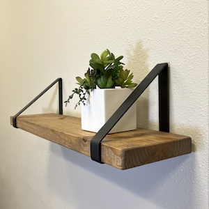 Rustic Shelf with Triangle Brackets: Special Walnut Stained Farmhouse Decor