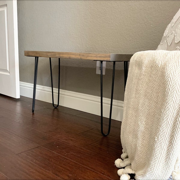 Farmhouse Rustic Entryway Bench 29 1/2" High Hairpin Leg Bench, Rustic Modern Side End Sofa Table Nightstand Farmhouse, Mid Century Bench