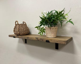 Rustic Pine Floating Shelf: Farmhouse Decor with L Brackets