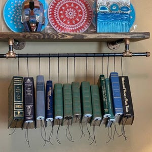 Rustic Brass & Iron Laundry Shelf: Industrial Floating Bookcase with Lower Bar image 2