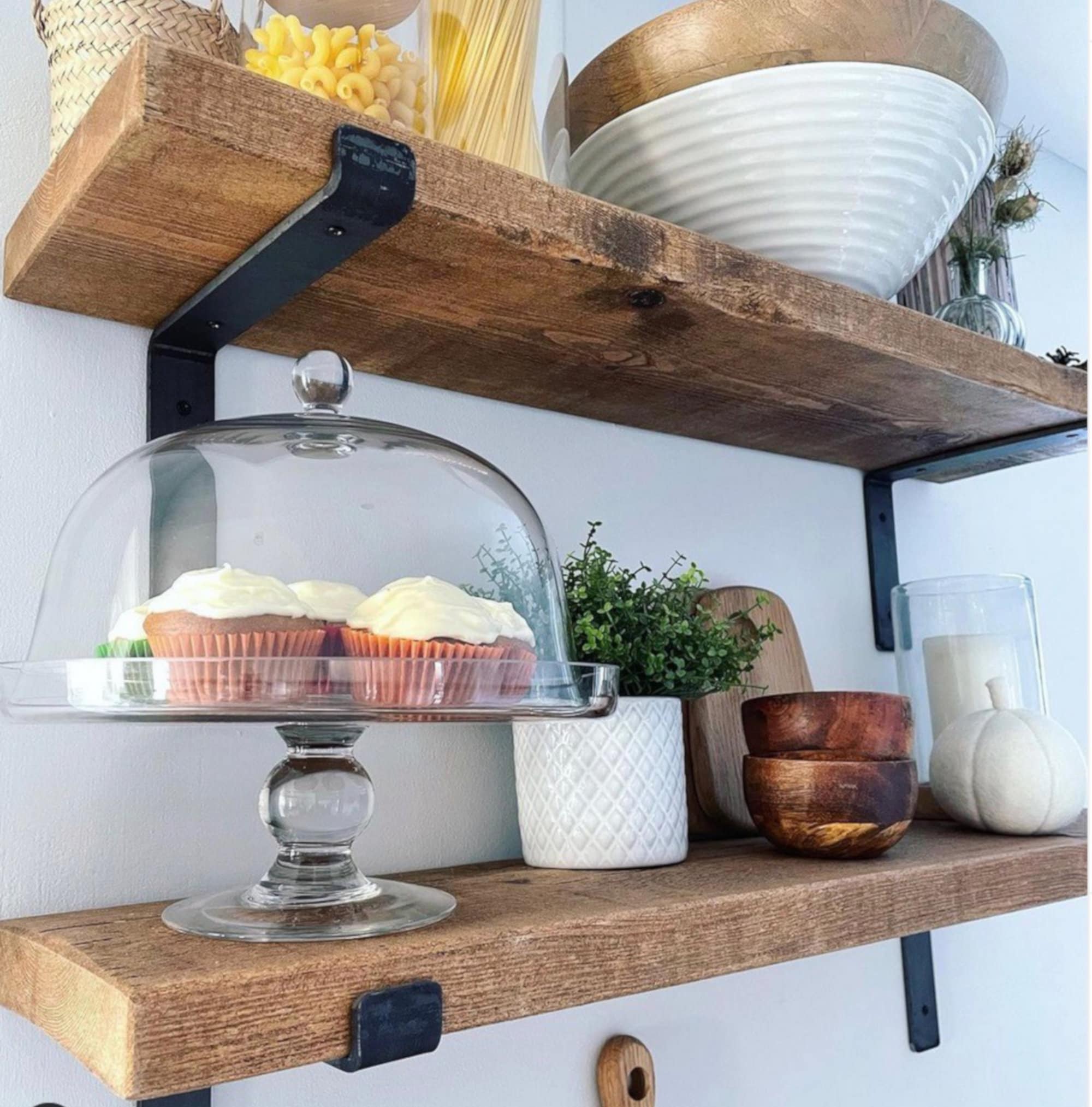 A Long Rustic Floating Shelf, Two Brackets, Laundry Room Storage