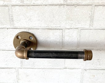 Brass Plumbing Pipe Toilet Paper Holder, Industrial Farmhouse Decor