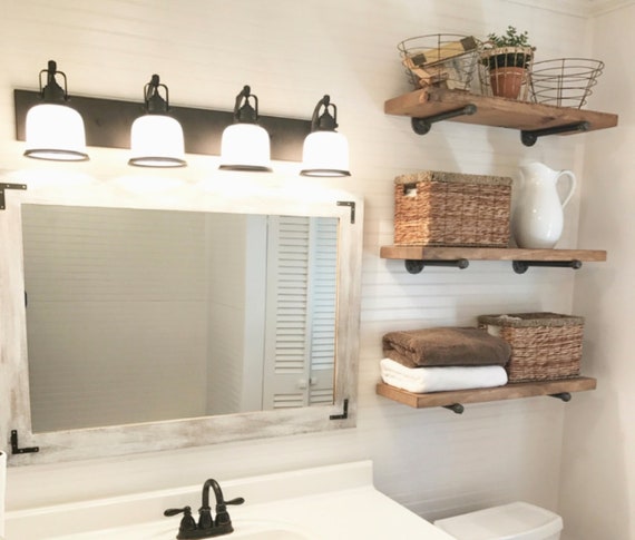 Farmhouse bathroom shelves-farmhouse bathroom wall decor-toilet paper  holder-floating shelves-bathroom floating shelves over toilet-wall