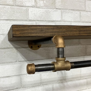 Rustic Brass & Iron Laundry Shelf: Industrial Floating Bookcase with Lower Bar image 4