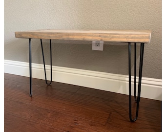 Handmade Rustic Entryway Bench: Solid Pine Wood & 16" Hairpin Legs