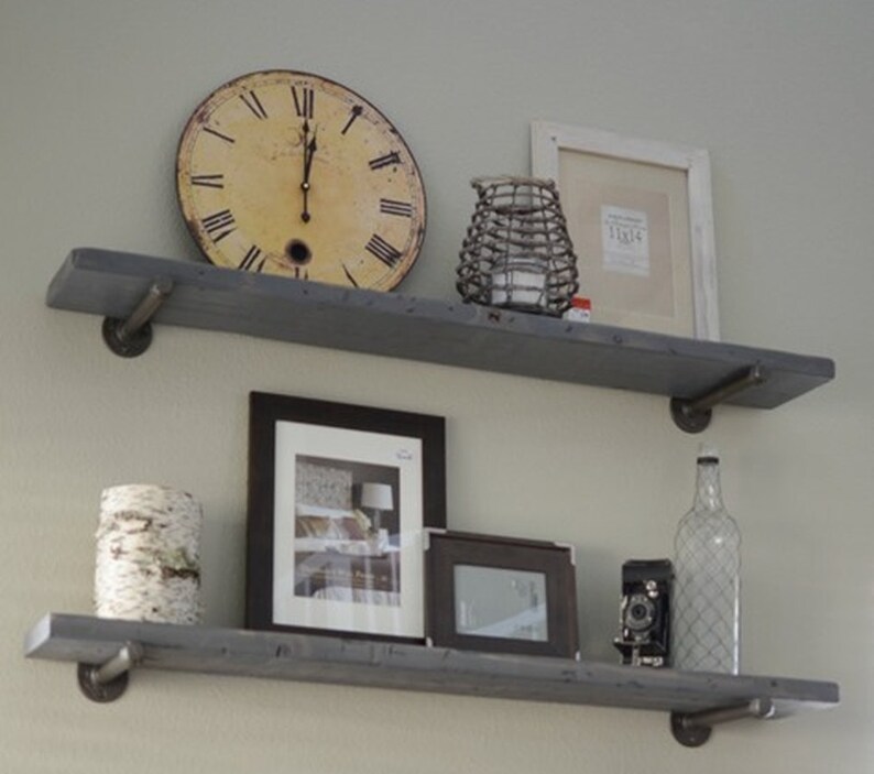 Gray Wash 7 25 Deep Floating Shelf With Pipe Image 0