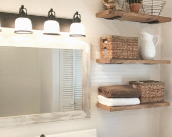 Rustic Pine Floating Shelf: Solid Wood Farmhouse Decor, Low Profile Brackets