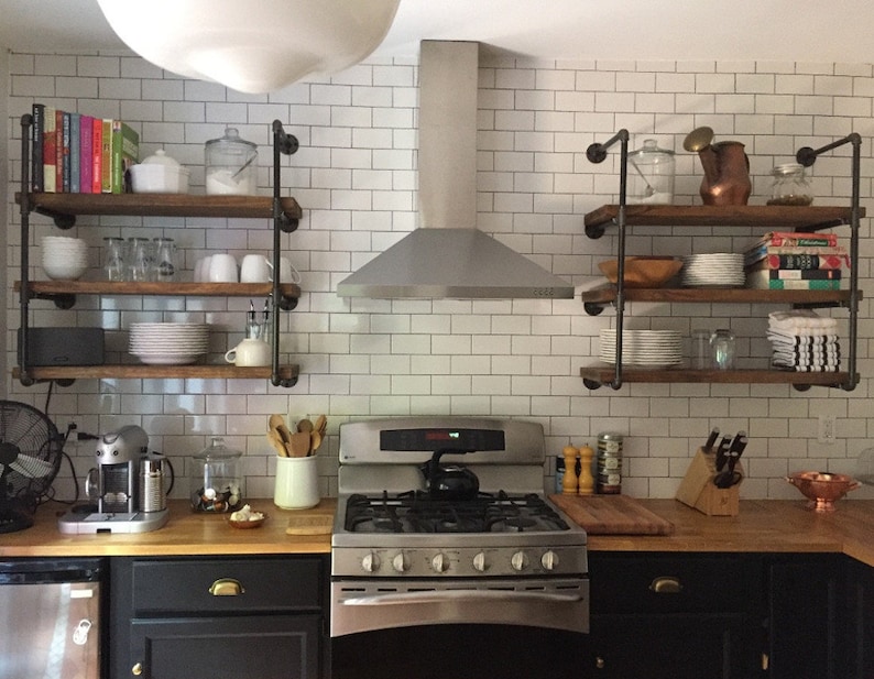 Rustic Floating Wall Unit 9 25 Deep W Three Shelves Farmhouse Shelve Kitchen Open Office Bookcase Coffee Bar