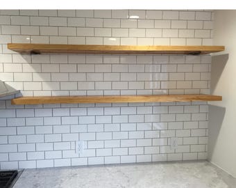 Rustic Pine Floating Shelf: Farmhouse Industrial Decor, Hidden Brackets