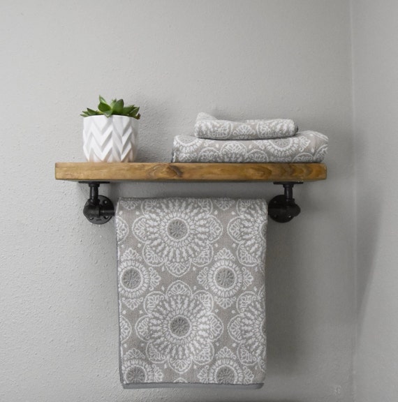 Rustic bathroom shelves with towel rack clearance
