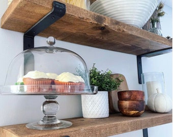 Heavy Duty Long Floating Rustic Shelf.  Farmhouse, Modern or Industrial Decor shelving, Custom Shelf with Robust bracket, L Shaped bracket