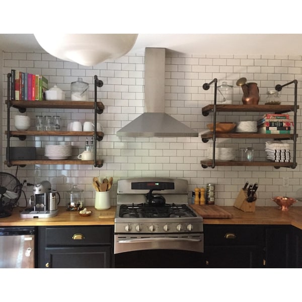Floating Wall Unit -Custom sizes w/ three shelves. Open Shelving unit, beverage storage