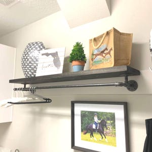 Rustic Laundry Room Shelf with Clothes Drying Bar: Industrial Farmhouse Storage
