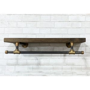 Rustic Brass & Iron Laundry Shelf: Industrial Floating Bookcase with Lower Bar image 7