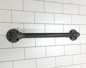 ADA Compliant Bathroom Grab Bars - Rustic Industrial Steel Pipe Assessability Bars. 3 piece combination or single Handicap Toilet Compliant