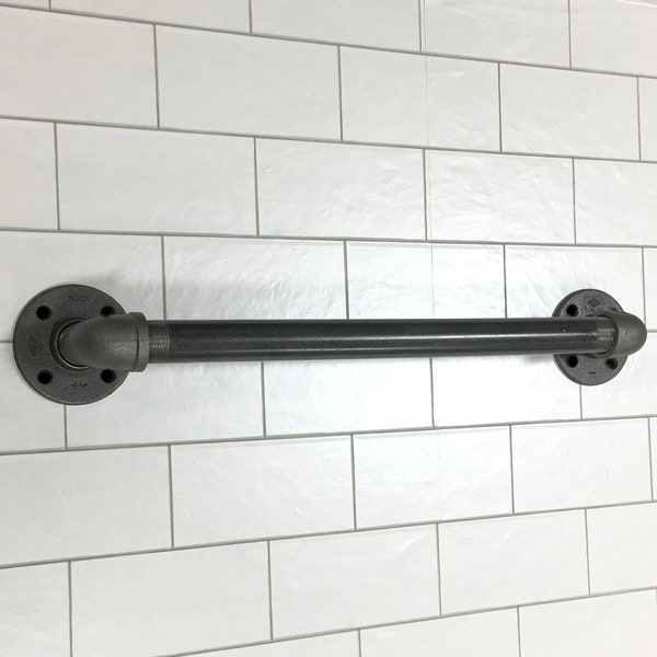 ADA Compliant Bathroom Grab Bars - Rustic Industrial Steel Pipe Assessability Bars. 3 piece combination or single Handicap Toilet Compliant