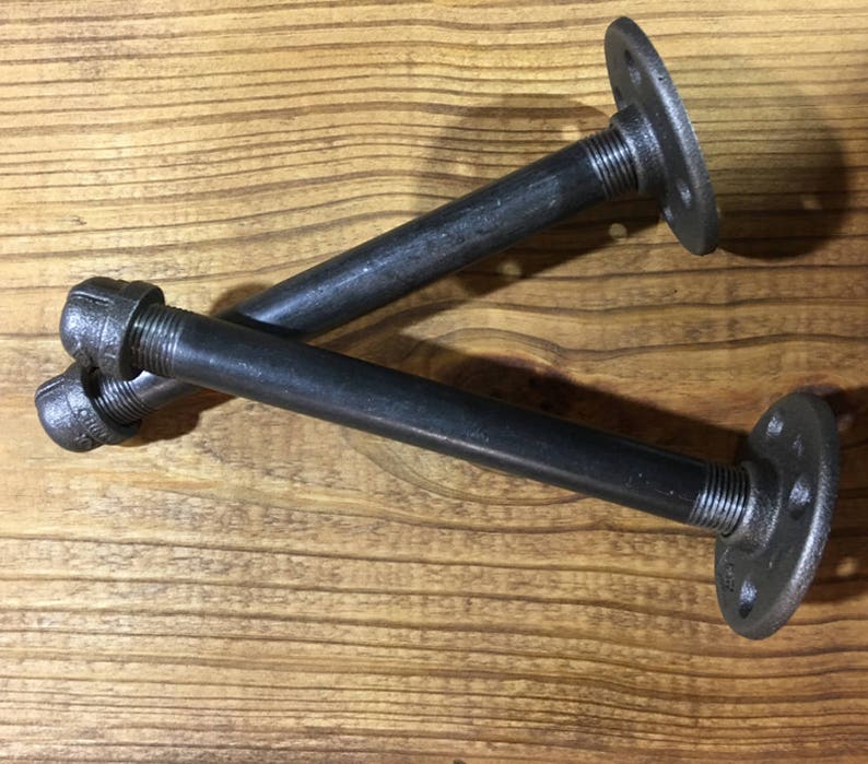 A pair of Industrial Shelf Brackets for Floating Wood and Pipe Shelf. Rustic Industrial Wood floating shelf pipe brackets. image 3