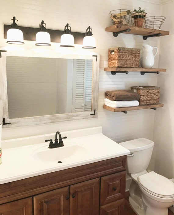 Floating Shelves Wall Shelf Farmhouse Decor Pipe Wood Shelving Bathroom Home