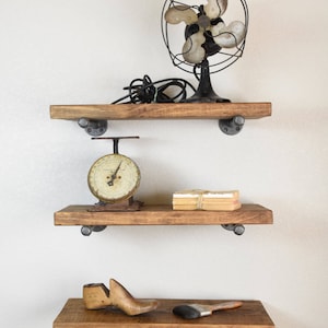 Handmade Single Floating Shelf with 2 pipe brackets, Rustic Farmhouse, Kitchen, Bath, Solid Pinewood wall shelf. Kitchen and Bathroom Decor