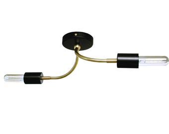 MINA - Ceiling lamp with two curved arms brass and black. Flush Mount Ceiling Light