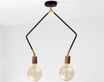 URIEL - Stylish Mid Century Modern Pendant Lamp with Brass Accents - 2 Arms Design, Vintage Inspired Lighting