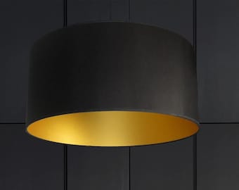 ONA - Moderne Mid Century Deckenpendelleuchte - Black & Gold Pendel Beleuchtung - Schwarzer Hängelampenschirm