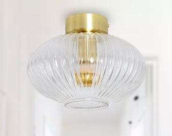 LUCY - Schoolhouse Flush Mount Ceiling Lamp with Art Deco Glass Shade - Mid Century Modern Lighting