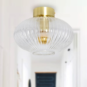 LUCY - Schoolhouse Flush Mount Ceiling Lamp with Art Deco Glass Shade - Mid Century Modern Lighting