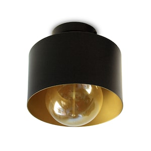 LENA - Black flush mount ceiling lamp with elegant gold interior | Modern ceiling or wall lamp metal shade