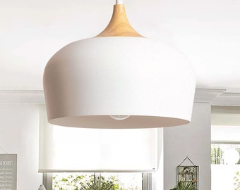 ALDA - Modern Scandinavian Pendant Lamp in White and Wood - Kitchen Dining Bedroom Lighting