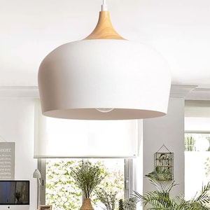 ALDA - Modern Scandinavian Pendant Lamp in White and Wood - Kitchen Dining Bedroom Lighting