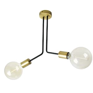 URI - Black and Brass Ceiling Light Fixture with 2 Arms - Mid Century Modern Design