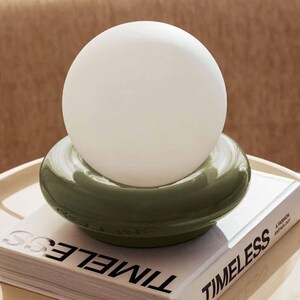 ROA - Ceramic Table Lamp | Opal Glass Globe Light | 70s Retro Decor, Ambient Lighting, Sculptural Desk Lamp, G9 Socket