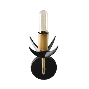 EMMA - Modern Mid Century Wall Sconce Vanity: Black and Brass Curved Arm