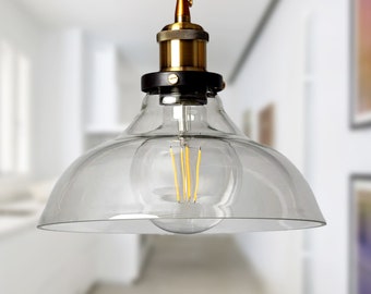 TAIS - Cone Shade Glass Pendant Lamp, Industrial Kitchen Light, Hanging Ceiling Fixture, Farmhouse lighting